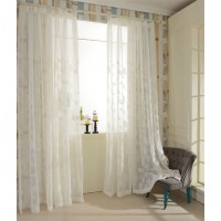 VOGOL Semi-shade Cotton and Linen Elegant Embroidery Solid White Sheer Window Curtains/Drapes/Panels/Treatments ,Set of 2