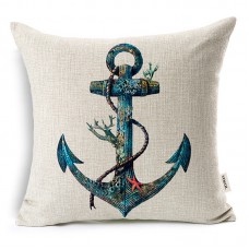 VOGOL Square Decorative Cotton Linen Throw Pillow Case Cushion Cover, Nautical Anchor