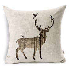 VOGOL Square Decorative Cotton Linen Throw Pillow Case Cushion Cover, Elk Pattern, Christmas