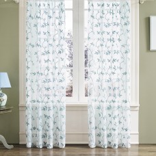 YouYee Semi-shade Linen Elegant Embroidery Solid White Sheer Window Curtains/Drapes/Panels/Treatments ,Set of 2